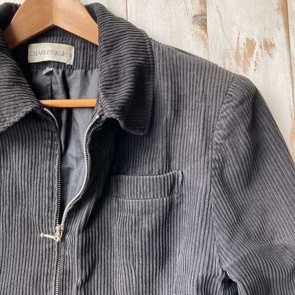 CHARLES KLEIN black cotton corduroy zip jacket fitted women’s bomber 80s vintage - Picture 5 of 13